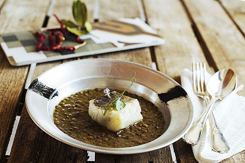 Lingotto di baccalà con zuppa di lenticchie di Altamura ...